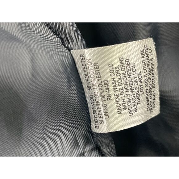 Champion Jacket Men M Navy Gray Hooded Varsity Letterman College Wool Blend Snap - Picture 11 of 11